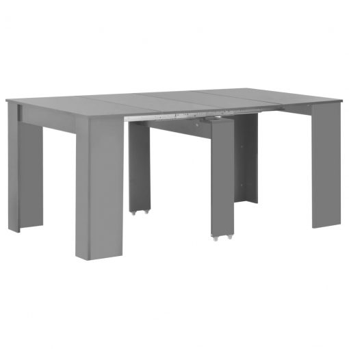 Raztegljiva jedilna miza visok sijaj siva 175x90x75 cm