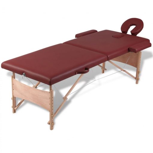 Rdeča zložljiva masažna miza z 2 območji in lesenim okvirjem