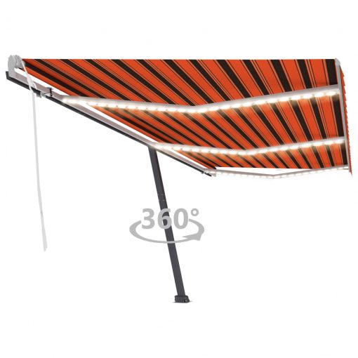 Ročna zložljiva tenda z LED lučkami 600x300 cm oranžna in rjava