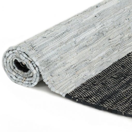 Ročno pletena Chindi preproga iz usnja 160x230 cm siva in črna