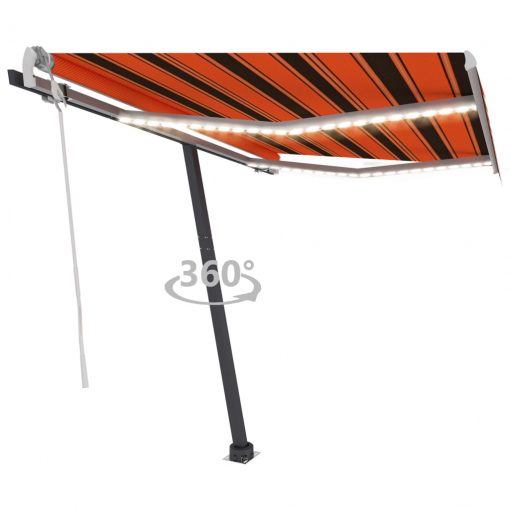 Ročno zložljiva tenda z LED lučkami 350x250 cm oranžna in rjava