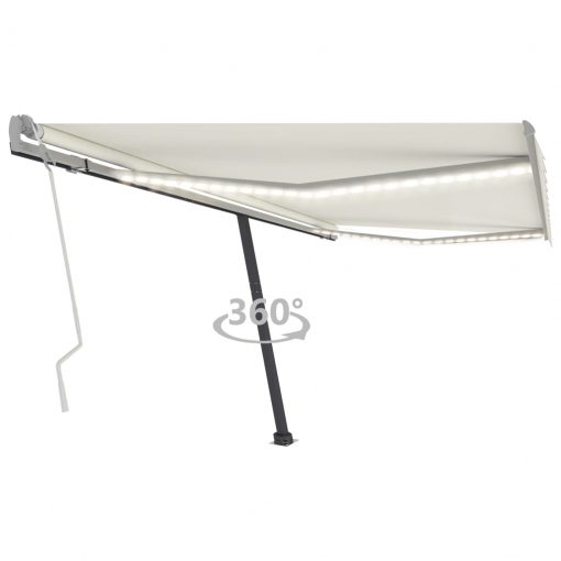 Ročno zložljiva tenda z LED lučkami 450x300 cm krem