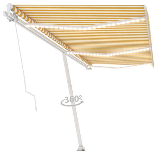 Ročno zložljiva tenda z LED lučkami 600x350 cm rumena in bela