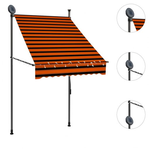 Ročno zložljiva tenda z LED lučmi 100 cm oranžna in rjava