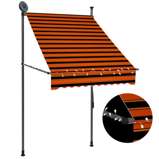 Ročno zložljiva tenda z LED lučmi 100 cm oranžna in rjava