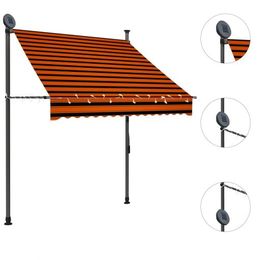 Ročno zložljiva tenda z LED lučmi 150 cm oranžna in rjava