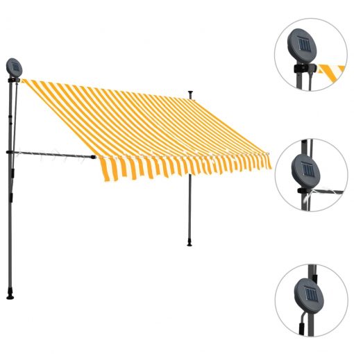 Ročno zložljiva tenda z LED lučmi 250 cm bela in oranžna