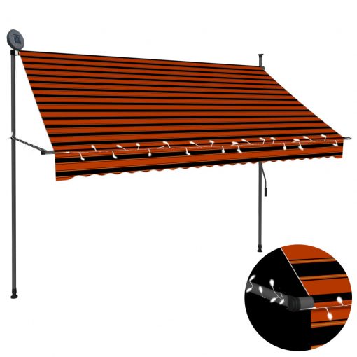 Ročno zložljiva tenda z LED lučmi 250 cm oranžna in rjava