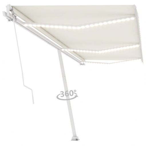 Ročno zložljiva tenda z LED lučmi 600x350 cm krem
