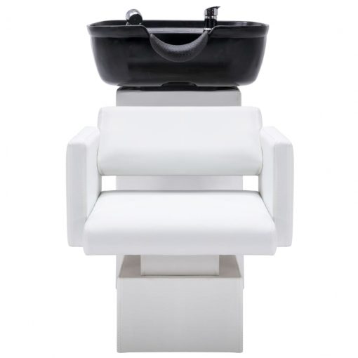 Salonski stol z umivalnikom bel in črn 129x59x82cm umetno usnje