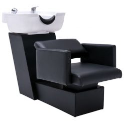 Salonski stol z umivalnikom črn in bel 129x59x82cm umetno usnje