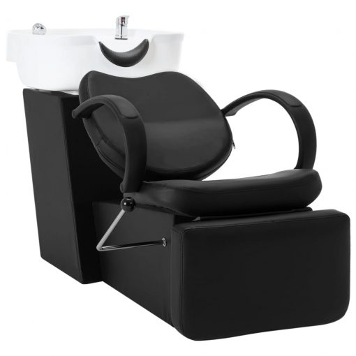 Salonski stol z umivalnikom za glavo črno in belo umetno usnje