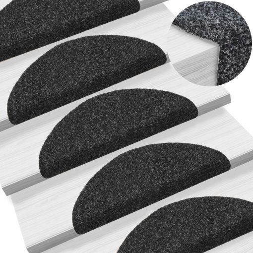 Samolepilne preproge za stopnice 15 kosov 56x17x3 cm črne