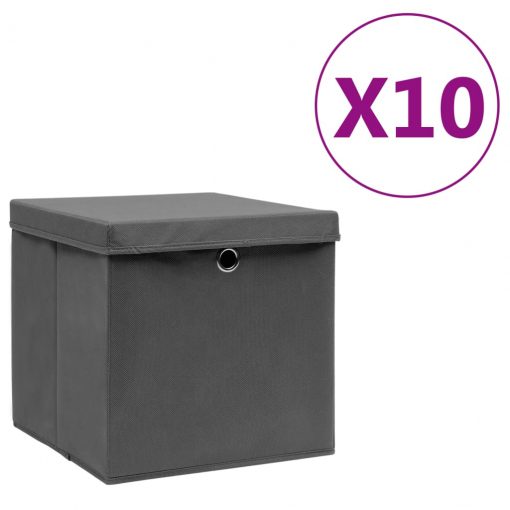 Škatle s pokrovi 10 kosov 28x28x28 cm sive