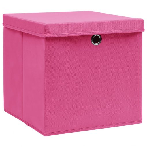 Škatle za shranjevanje s pokrovi 4 kosi roza 32x32x32 cm blago