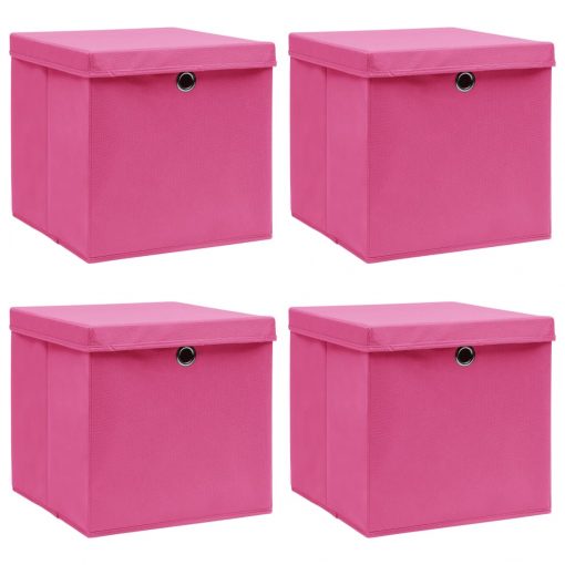 Škatle za shranjevanje s pokrovi 4 kosi roza 32x32x32 cm blago