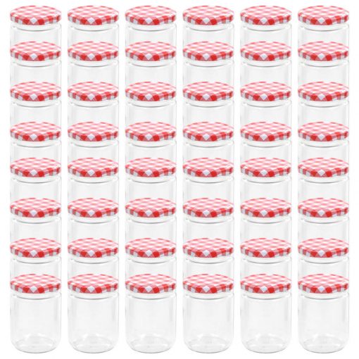 Stekleni kozarci z belimi in rdečimi pokrovi 48 kosov 230 ml