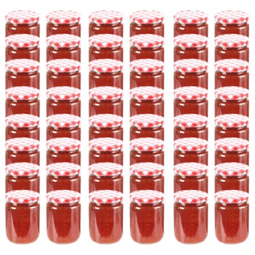 Stekleni kozarci z belimi in rdečimi pokrovi 48 kosov 230 ml