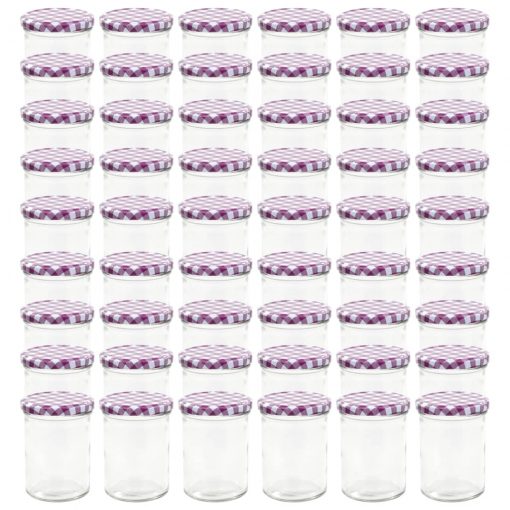 Stekleni kozarci z belimi in vijoličnimi pokrovi 48 kosov 400ml
