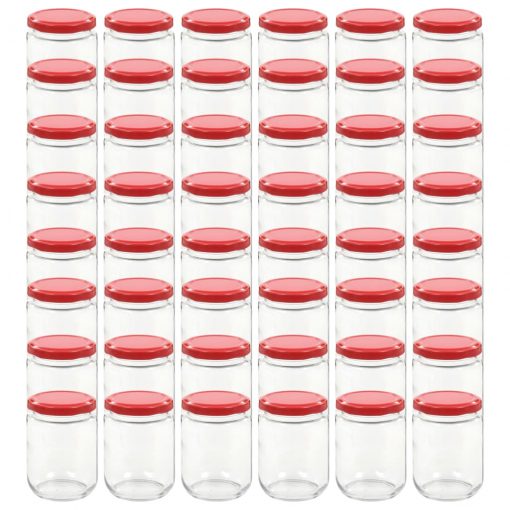 Stekleni kozarci z rdečimi pokrovi 48 kosov 230 ml