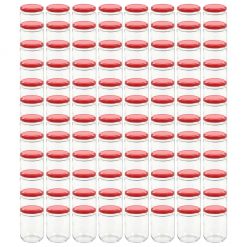 Stekleni kozarci z rdečimi pokrovi 96 kosov 230 ml
