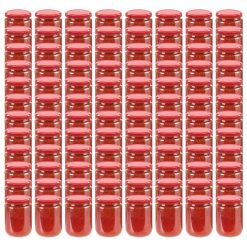 Stekleni kozarci z rdečimi pokrovi 96 kosov 230 ml