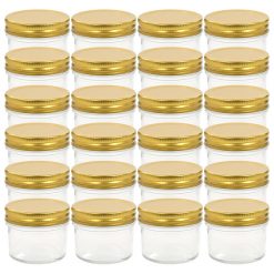 Stekleni kozarci z zlatimi pokrovi 24 kosov 110 ml