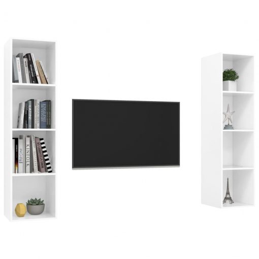 Stenska TV omarica 2 kosa visok sijaj bele barve