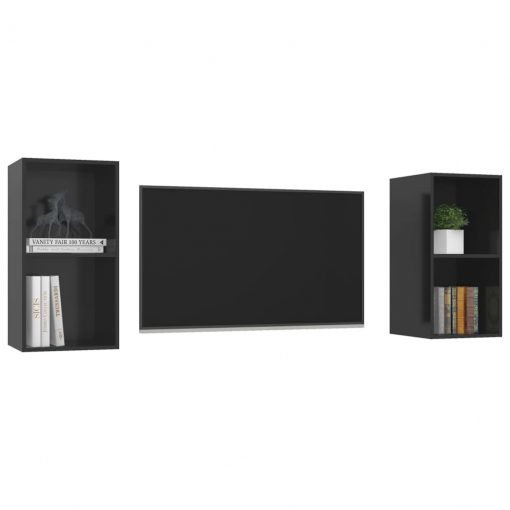 Stenska TV omarica 2 kosa visok sijaj črne barve iverna plošča
