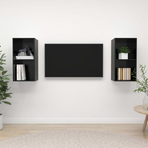 Stenska TV omarica 2 kosa visok sijaj črne barve iverna plošča