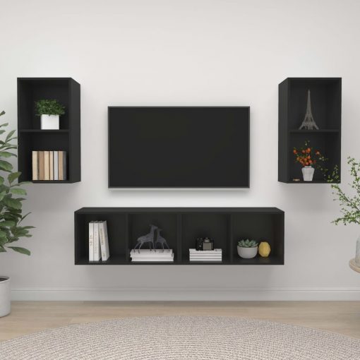 Stenska TV omarica 4 kosi črne barve iverna plošča