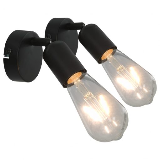Stenske svetilke 2 kosa z žarnicami 2 W črne E27