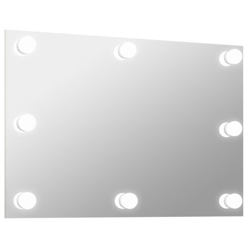 Stensko ogledalo brez okvirja z LED lučkami pravokotno steklo