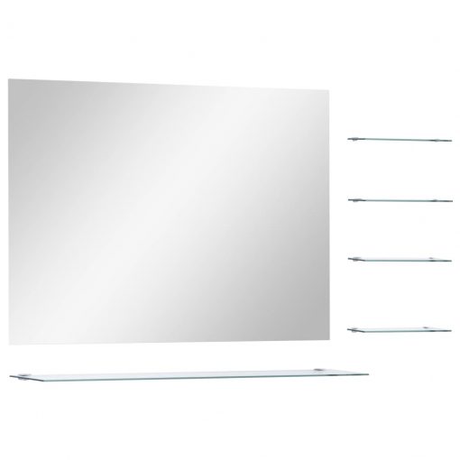 Stensko ogledalo s 5 policami srebrno 80x60 cm
