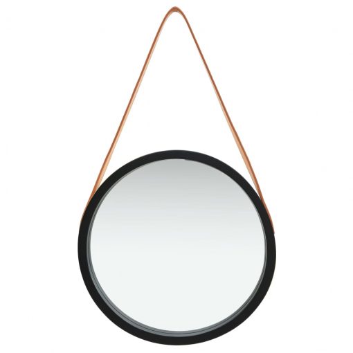 Stensko ogledalo s pasom 40 cm črno