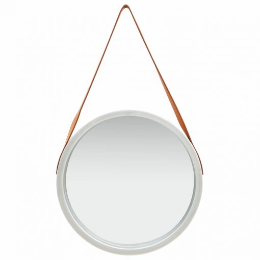 Stensko ogledalo s pasom 50 cm srebrno