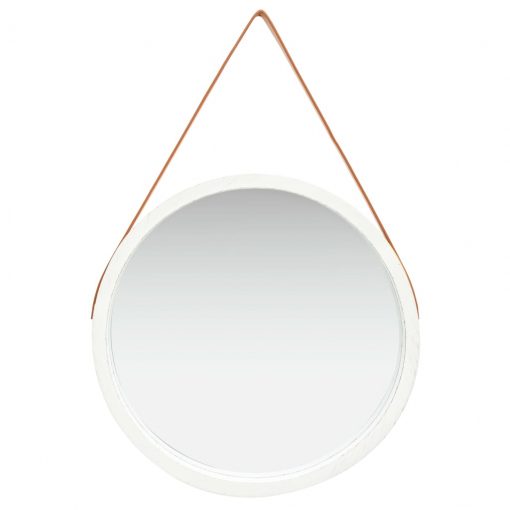 Stensko ogledalo s pasom 60 cm belo