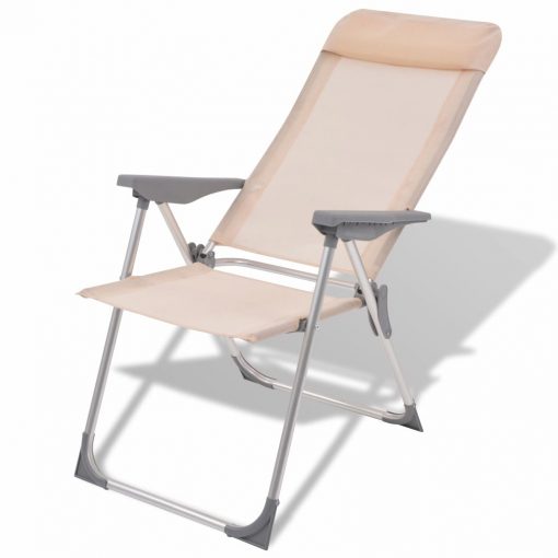 Stoli za kampiranje 4 kosi kremne barve aluminij 56x60x112 cm