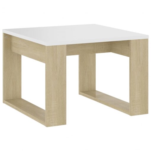Stranska mizica sonoma hrast in bela 50x50x35 cm iverna plošča