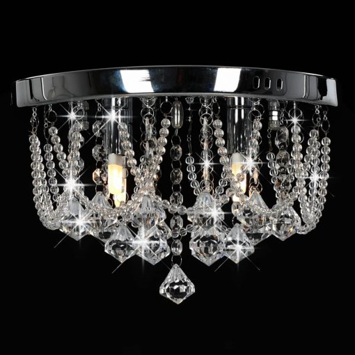 Stropna svetilka s kristalnimi kroglicami srebrna 4 x G9