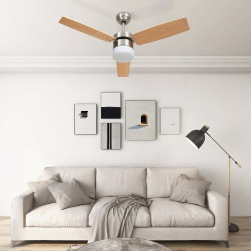 Stropni ventilator z lučjo in daljincem 108 cm svetlo rjav