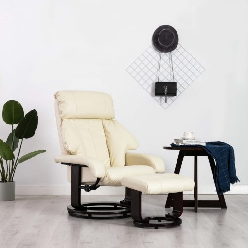 TV fotelj s stolčkom za noge kremno belo umetno usnje