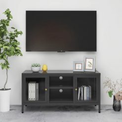 TV omarica antracitna 105x35x52 cm jeklo in steklo