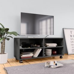 TV omarica s kolesci visok sijaj siva 90x35x35 cm iverna plošča