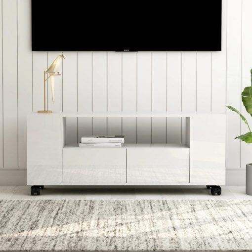 TV omarica visok sijaj bela 120x35x43 cm iverna plošča