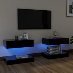 TV omarica z LED lučkami 2 kosa črna 60x35 cm