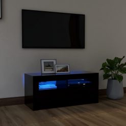 TV omarica z LED lučkami črna 90x35x40 cm