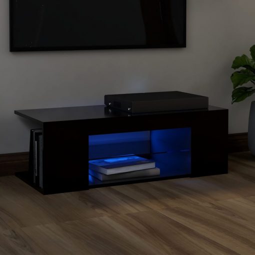 TV omarica z LED lučkami črna 90x39x30 cm