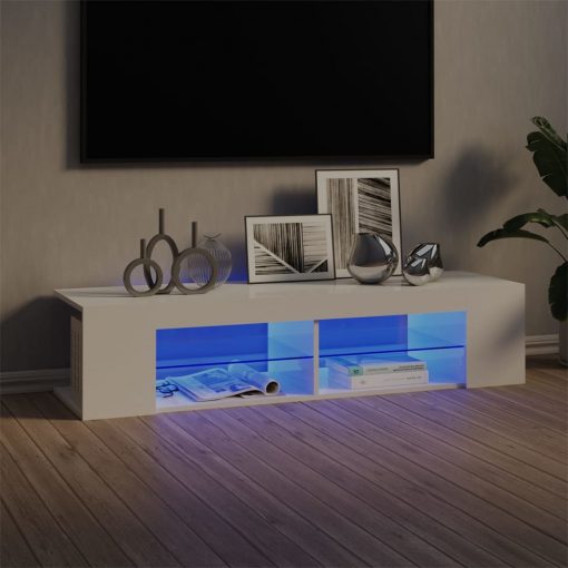 TV omarica z LED lučkami visok sijaj bela 135x39x30 cm