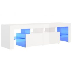 TV omarica z LED lučkami visok sijaj bela 140x35x40 cm